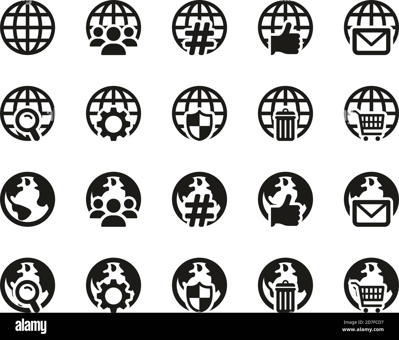 Globe App Icons Black White Set Big Stock Vector Image Art Alamy