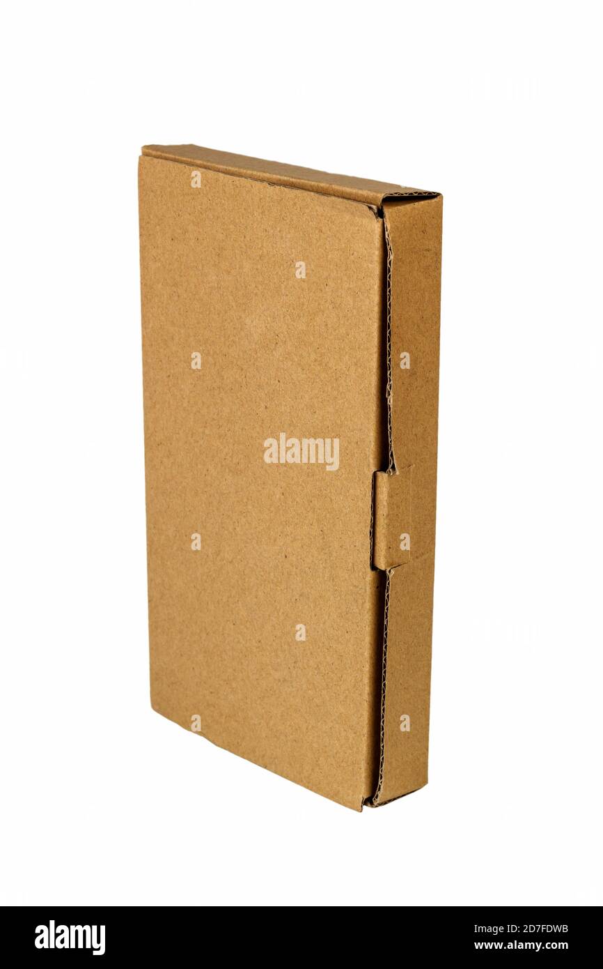 Cardboard box for postal parcel, gift wrapping, storage and moving of things at home, office, store and in the warehouse. Isolated on a white backgrou Stock Photo