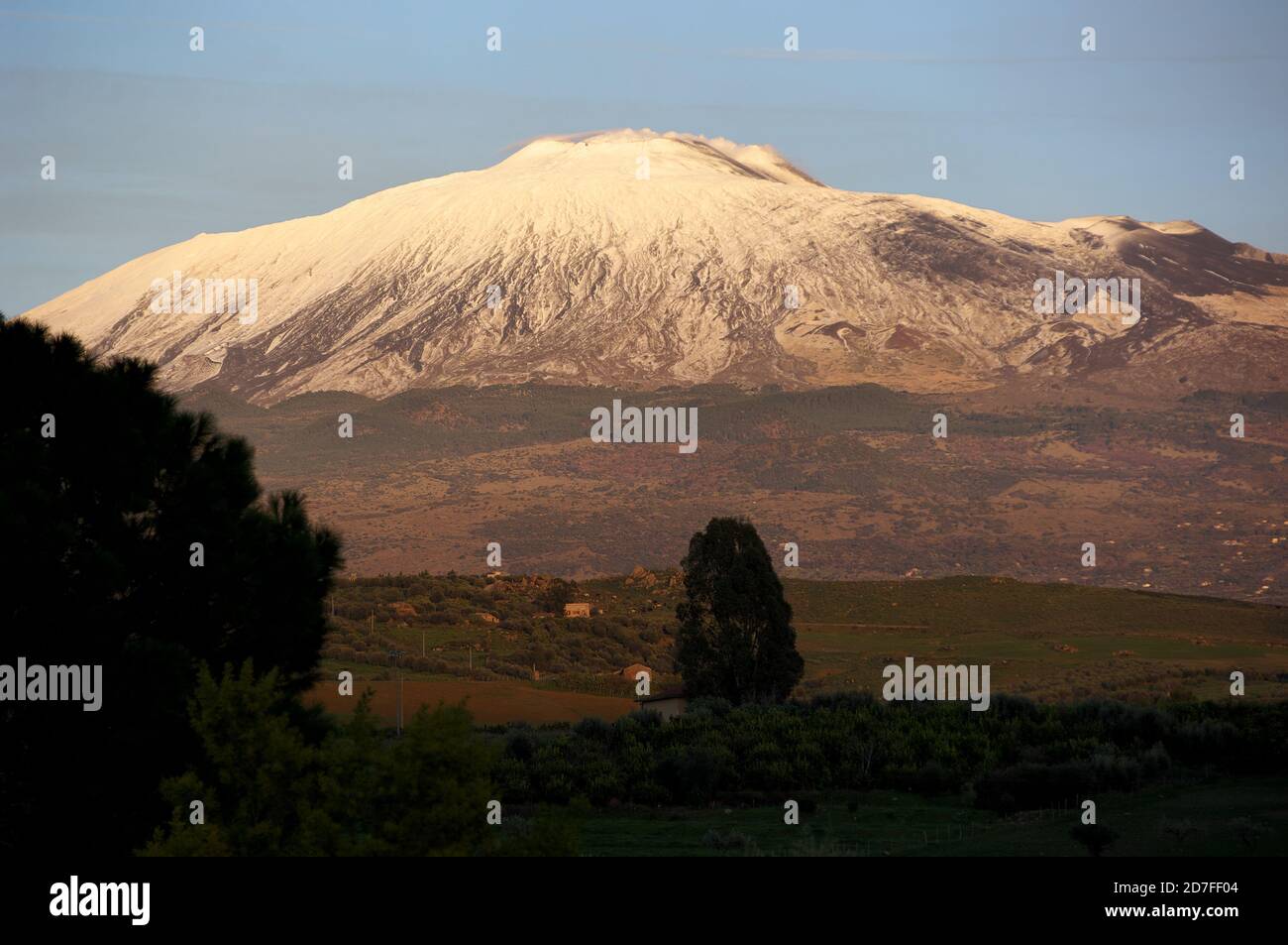 Etna Volcano snowy, the Mountain of Sicily landscape is a natural landmark of Unesco Stock Photo