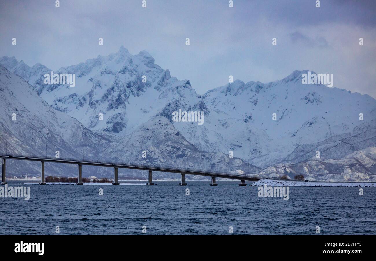 Hadselbrua a big bridge to Stokmarknes on the Vesterålen Stock Photo ...
