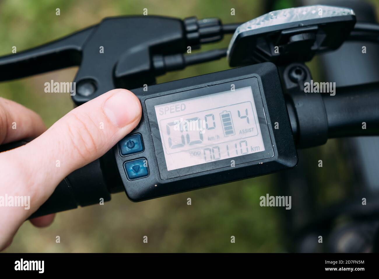 Electric bicycle. Bicycle steering wheel and gear shifting Stock Photo