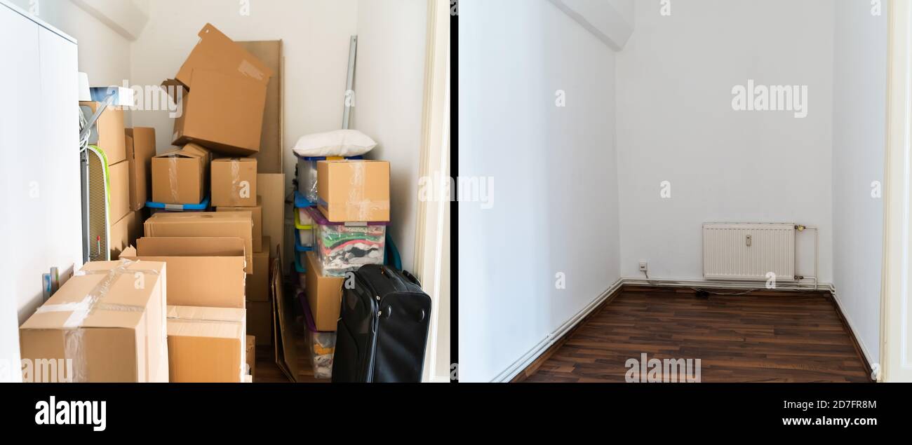 Parcel Storage Room Decluttering Before And After Stock Photo