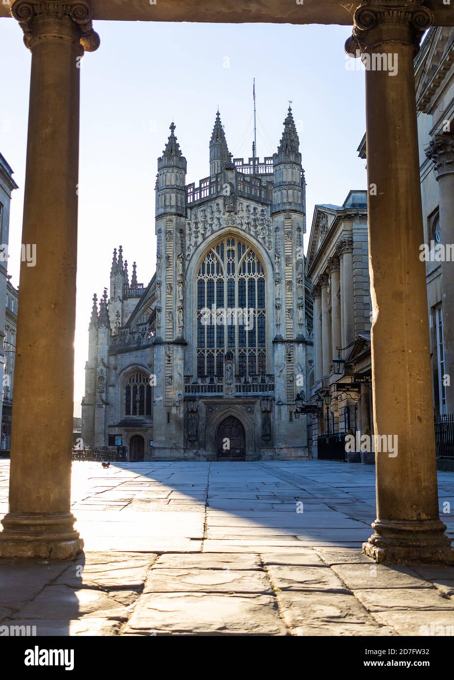 Vertical shot of the Bath Abbey under the sunlight in Bath, England Stock Photo