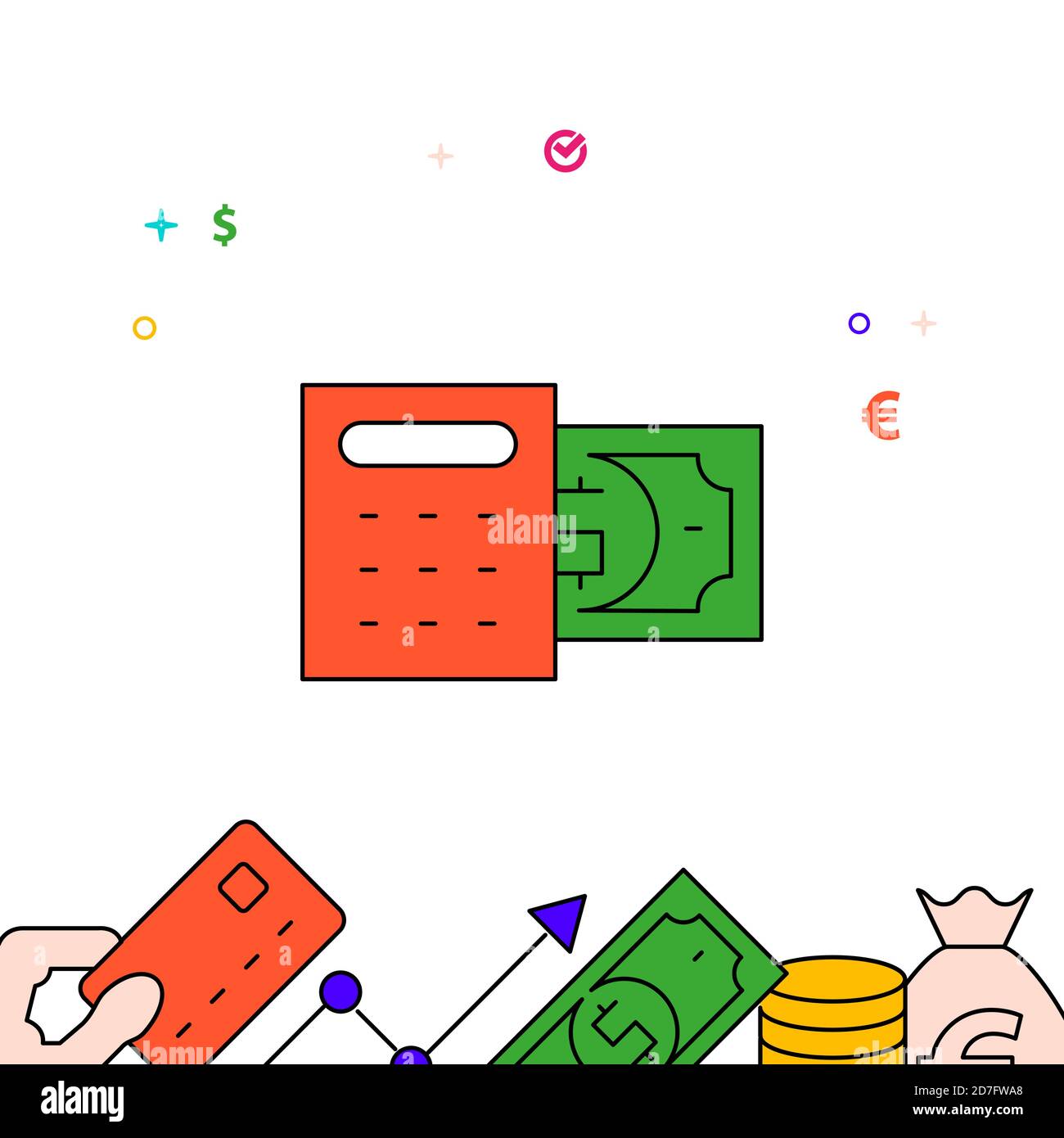 Budget calculation filled line icon, simple illustration Stock Vector