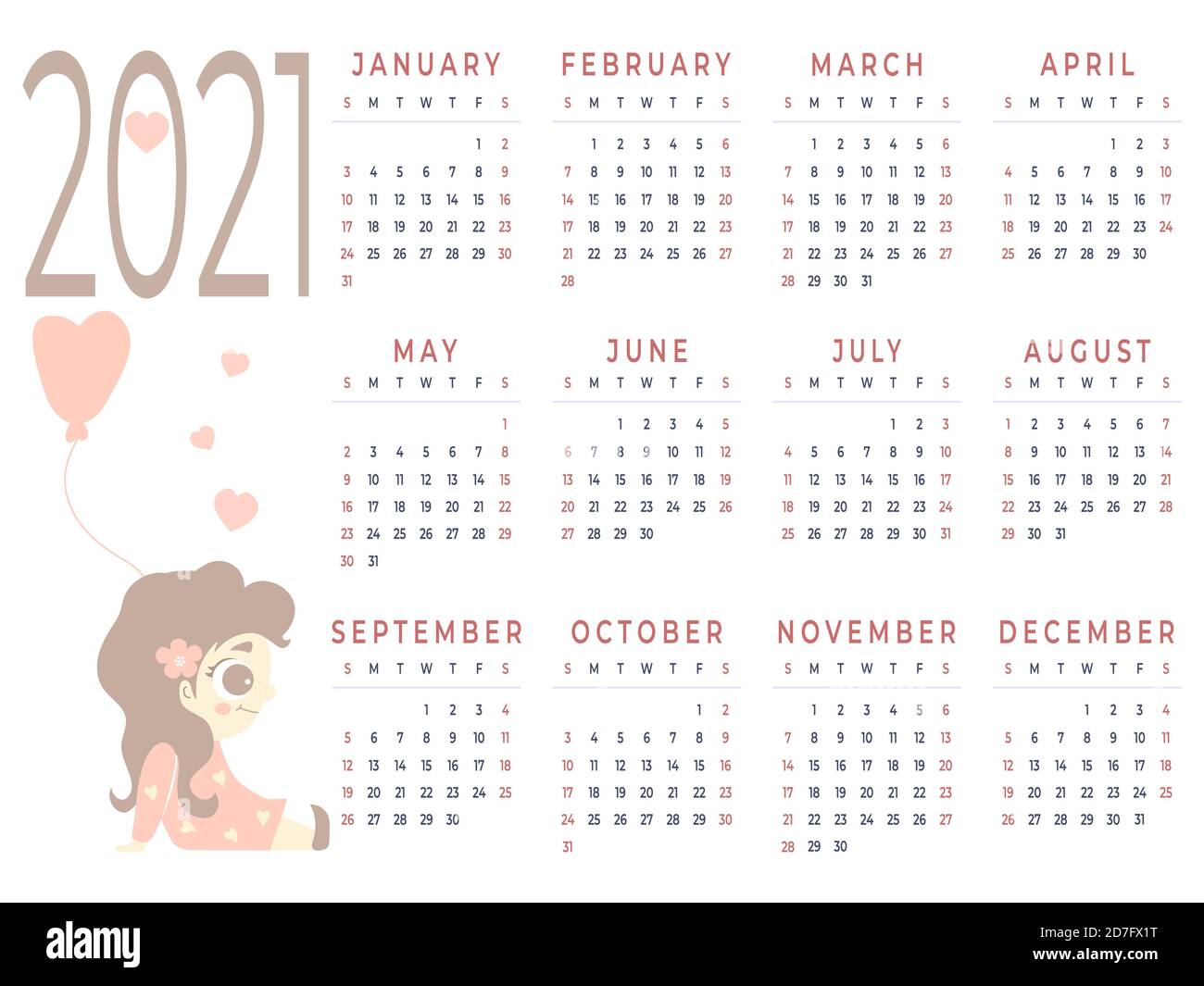 Calendar 2021 Horizontal Template For A Year 12 Months A Cute Beautiful Girl Sits With Balloon In Her Hands And Hearts Above Her Head Design Stock Vector Image Art Alamy https www alamy com calendar 2021 horizontal template for a year 12 months a cute beautiful girl sits with balloon in her hands and hearts above her head design image383280404 html