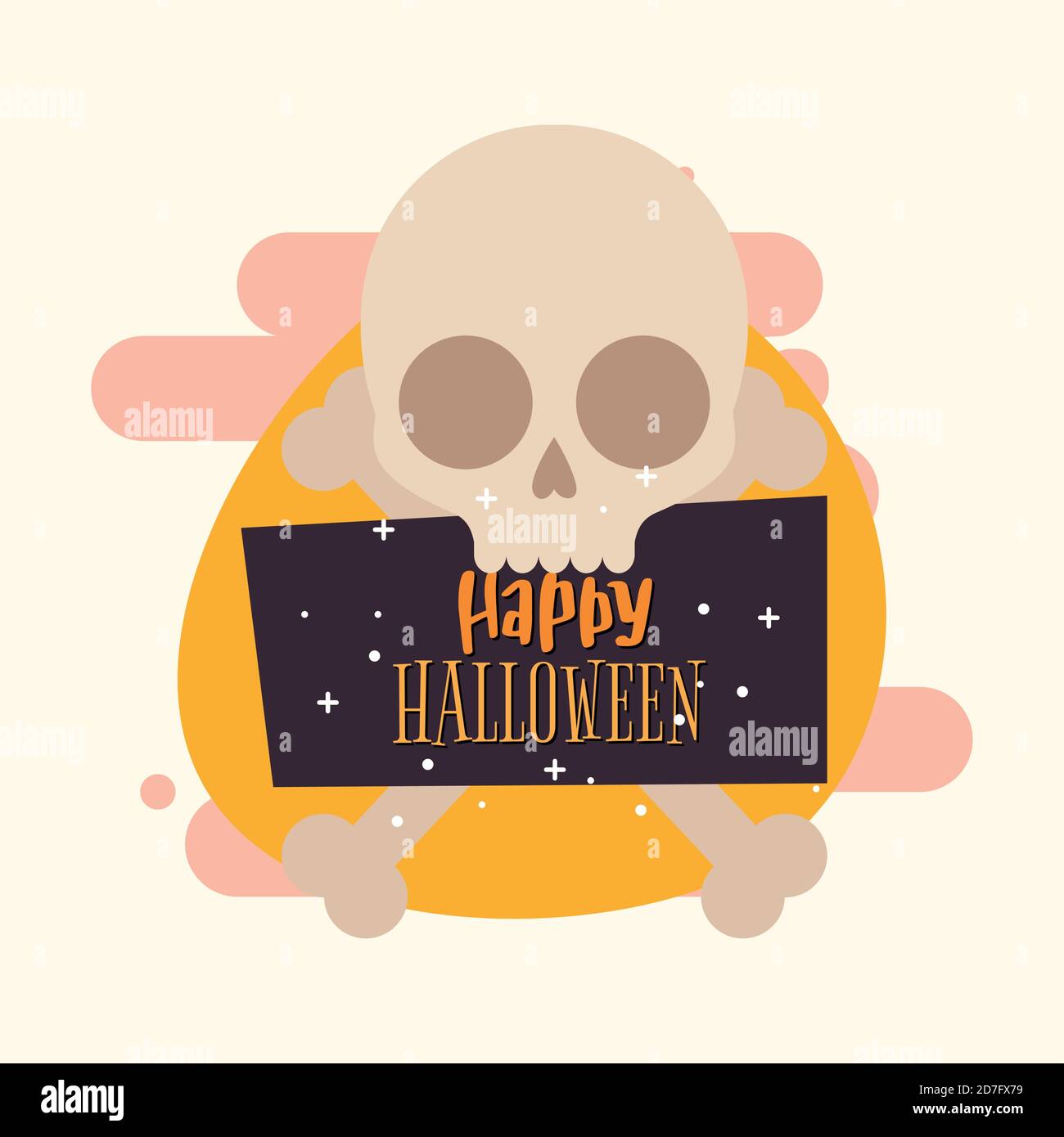 Happy halloween card with skull and bones - Vector Stock Vector