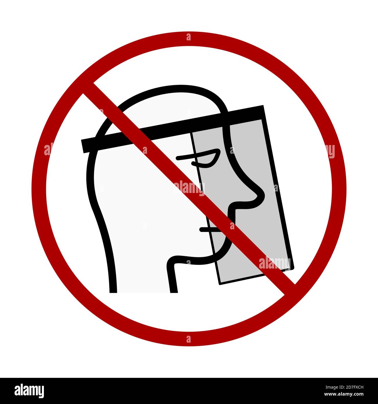 No Face Shield or Face Shields are not Allowed Sign. Vector Image Stock