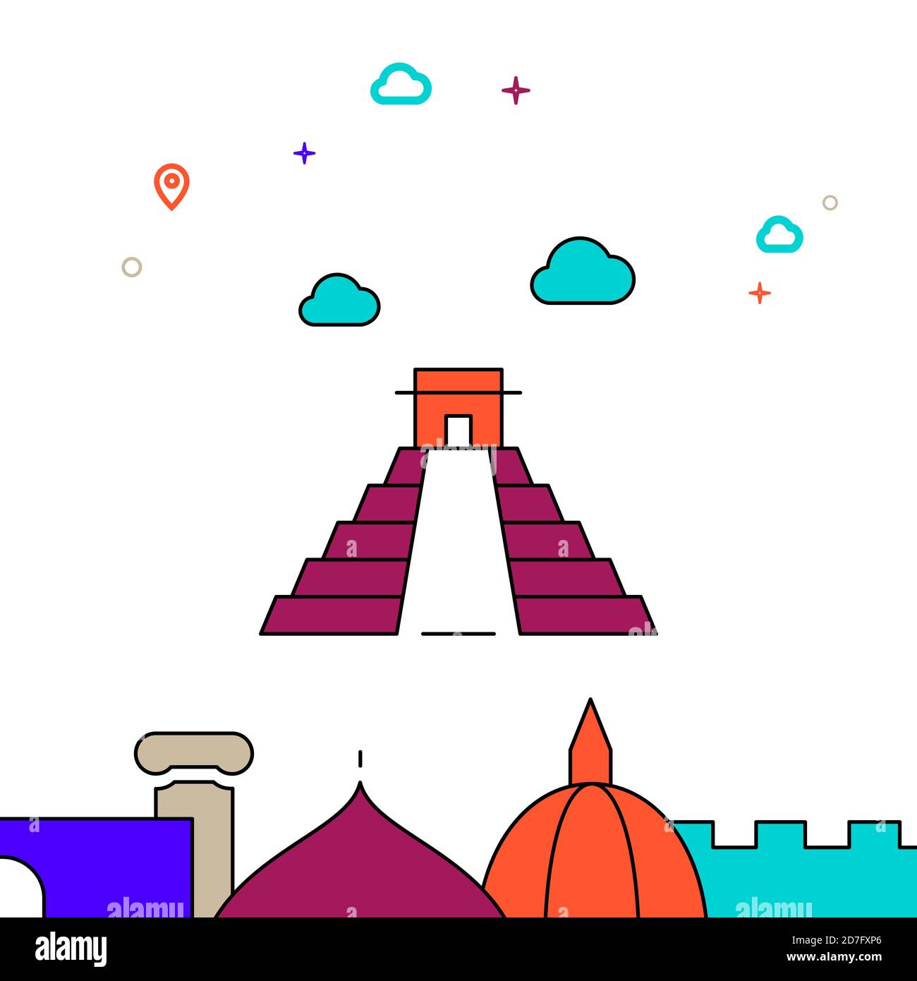 Chichen Itza, Mexico filled line icon, simple illustration Stock Vector