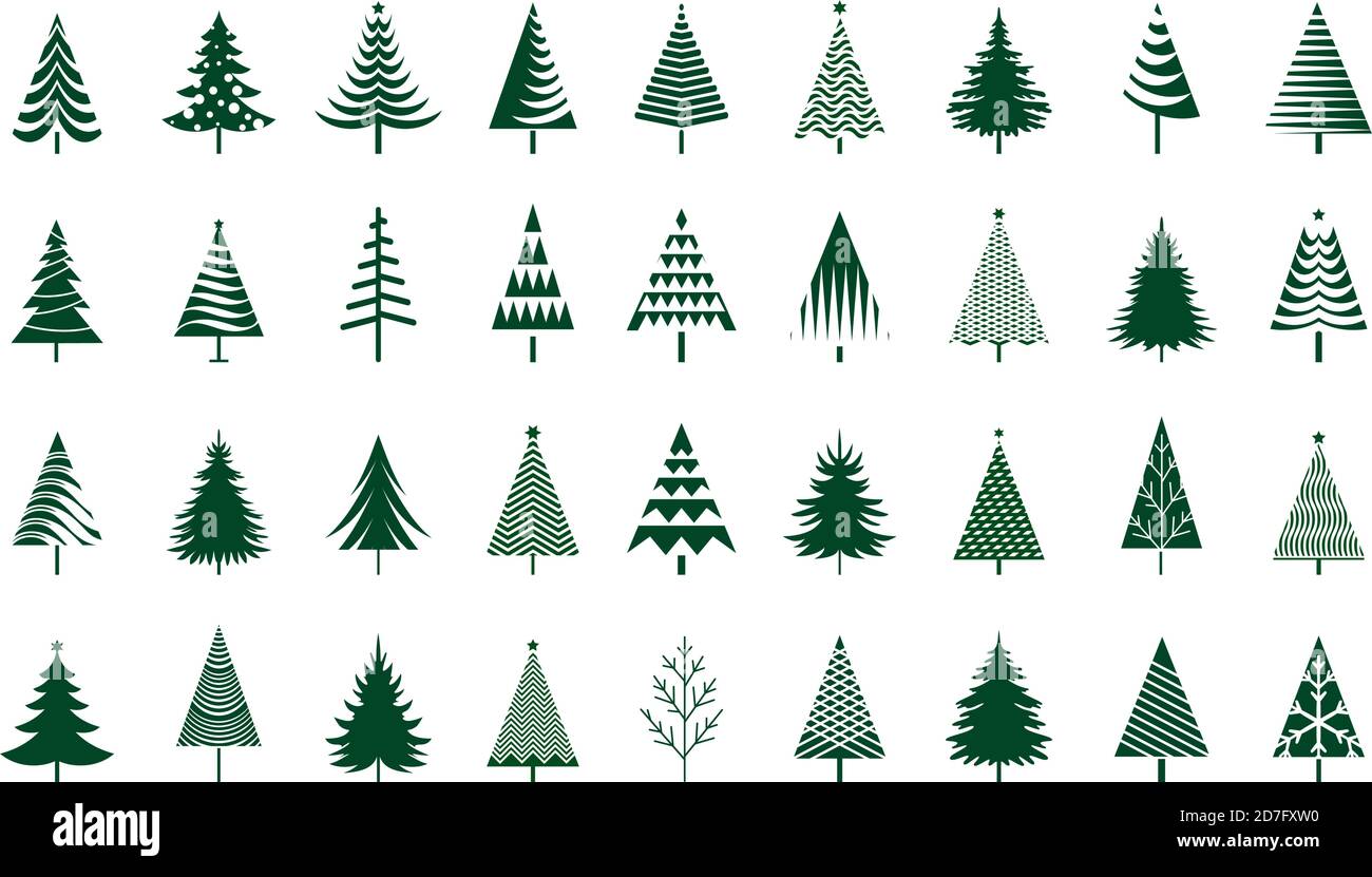 Green Spruce Trees. Winter season design elements and simply pictogram. Isolated vector Christmas Tree Icons and Illustration. Stock Vector
