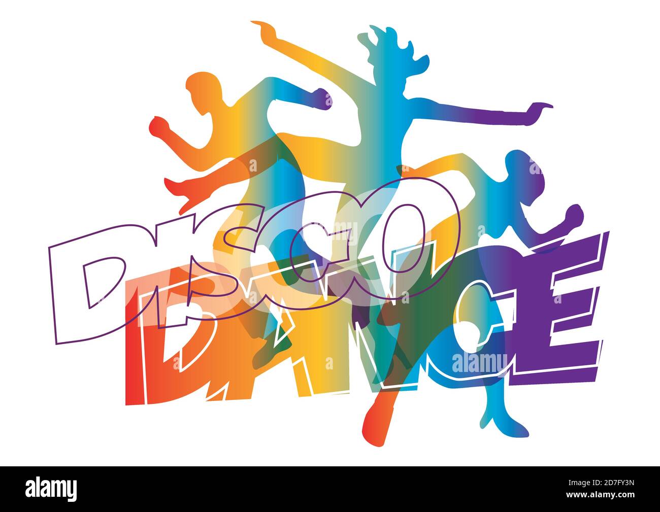 Disco, modern dance dancers. Stylized expressive  illustration of silhouettes of young dancers with inscription  DISCO DANCE.Vector available. Stock Vector