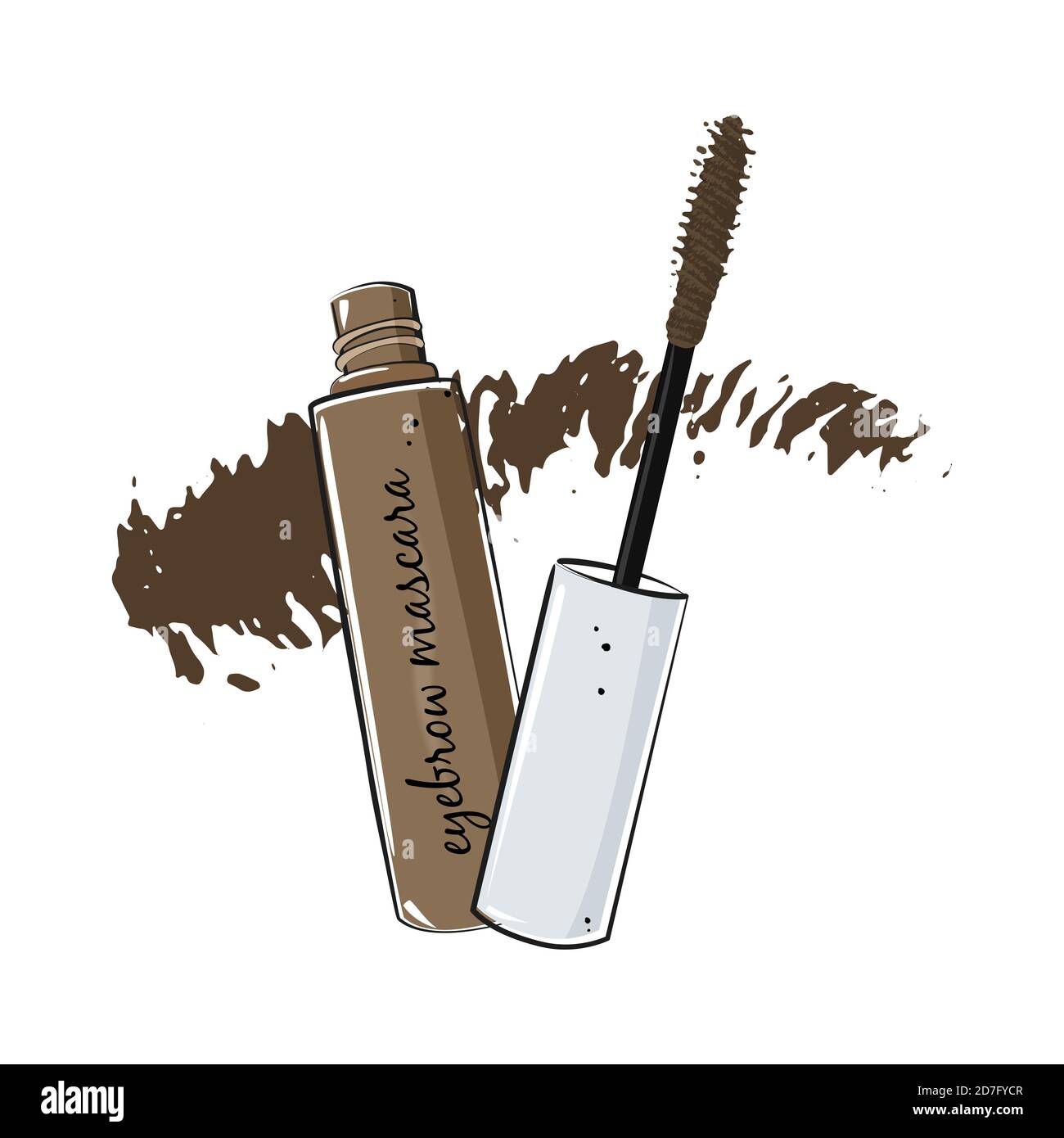 Eyebrow gel with mascara brush isolated on white background. Vector