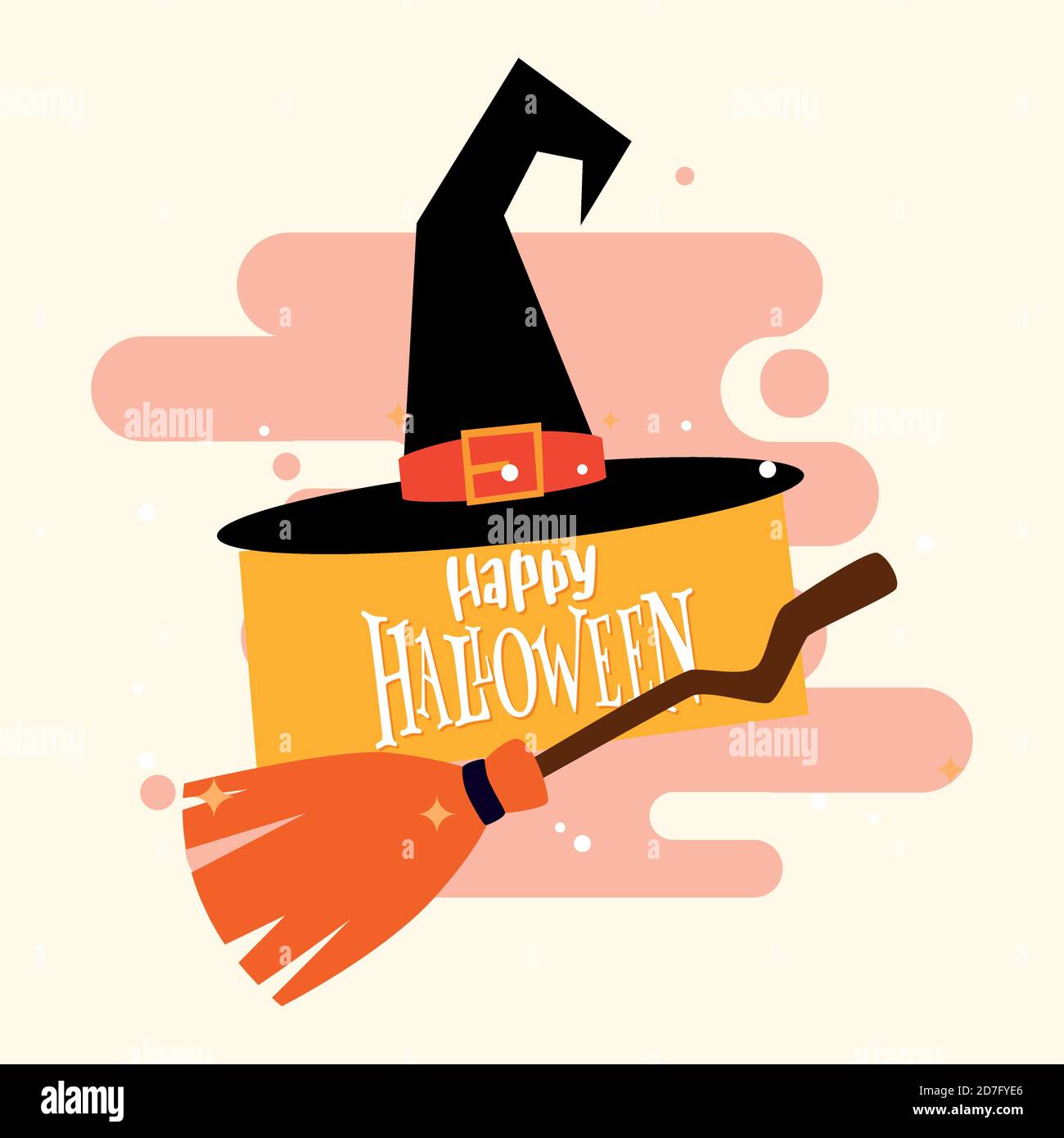 Happy halloween card with a witch hat and broom - Vector Stock Vector ...