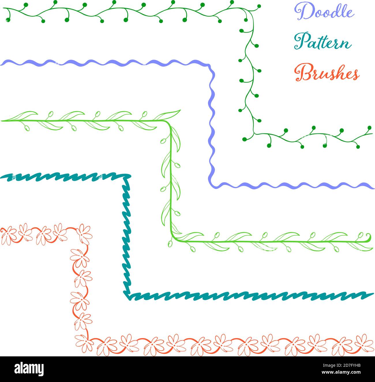 Borders Pattern Brushes Vector set of five hand drawn brushes with corner tiles. Seamless ...