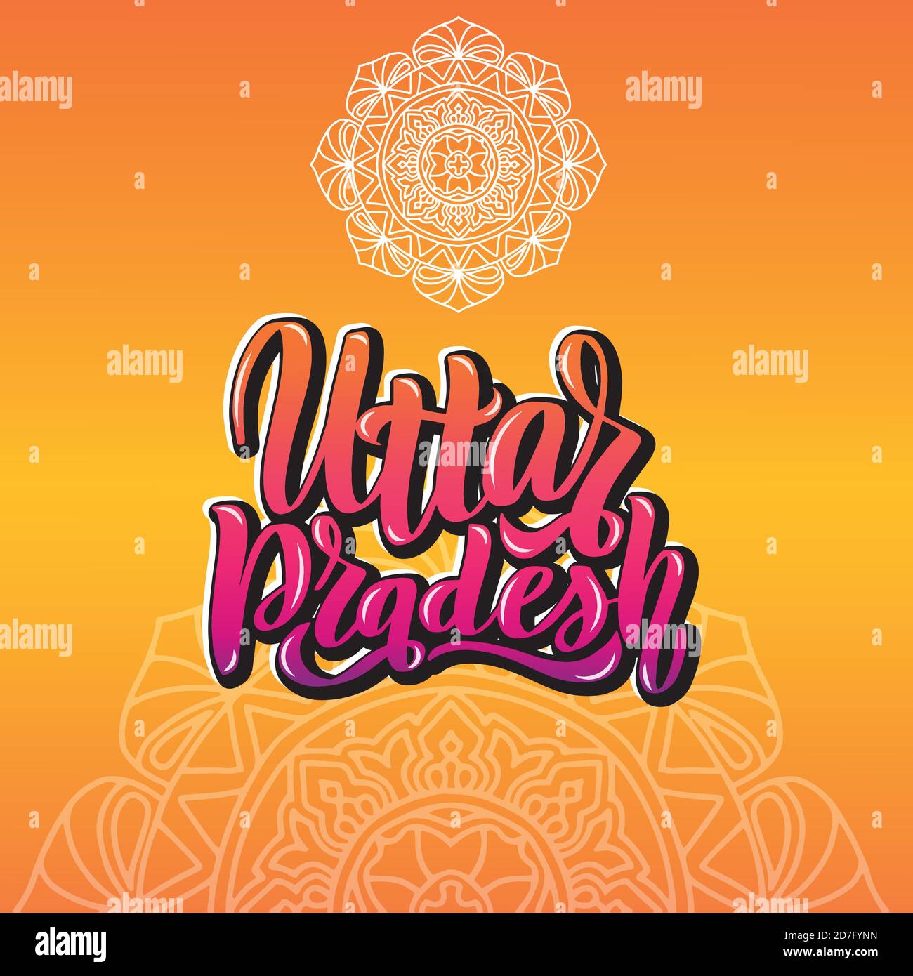 Uttar Pradesh Handwritten stock lettering typography. States of India Stock Vector