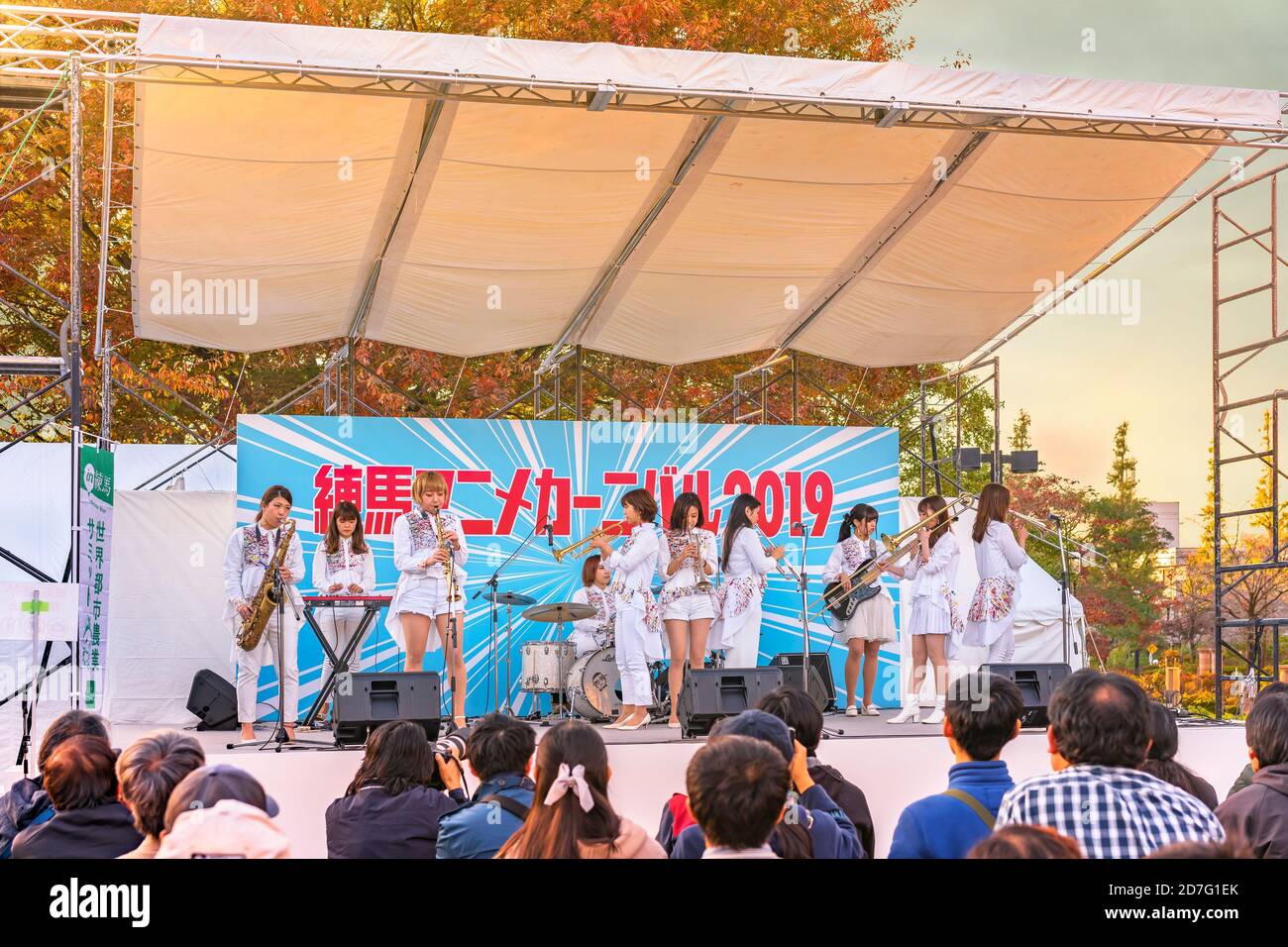tokyo, japan november 16 2019 Girls band of Tokyo Brass Style making anime song covers during
