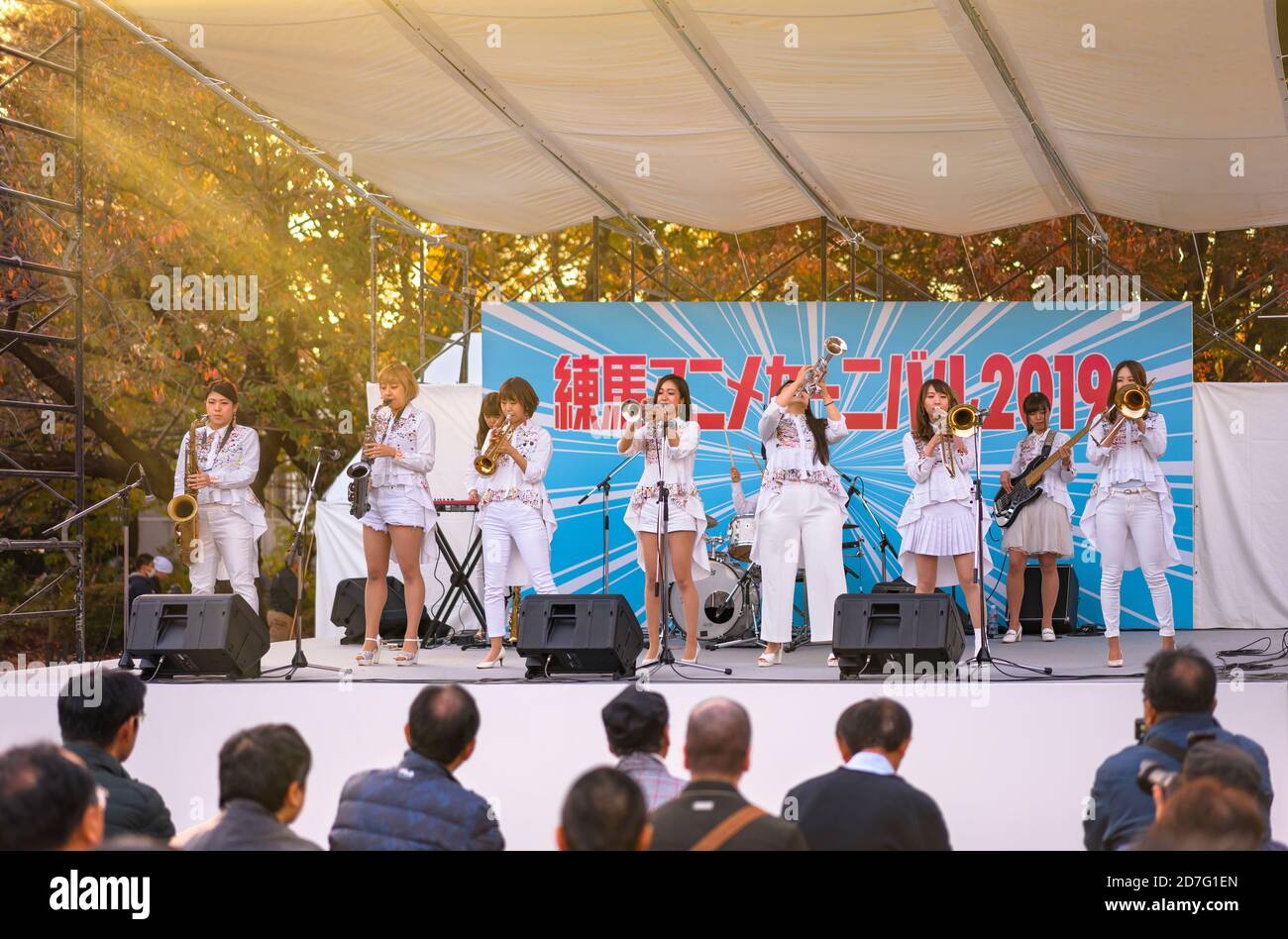 tokyo, japan november 16 2019 Girls band of Tokyo Brass Style making anime song covers during