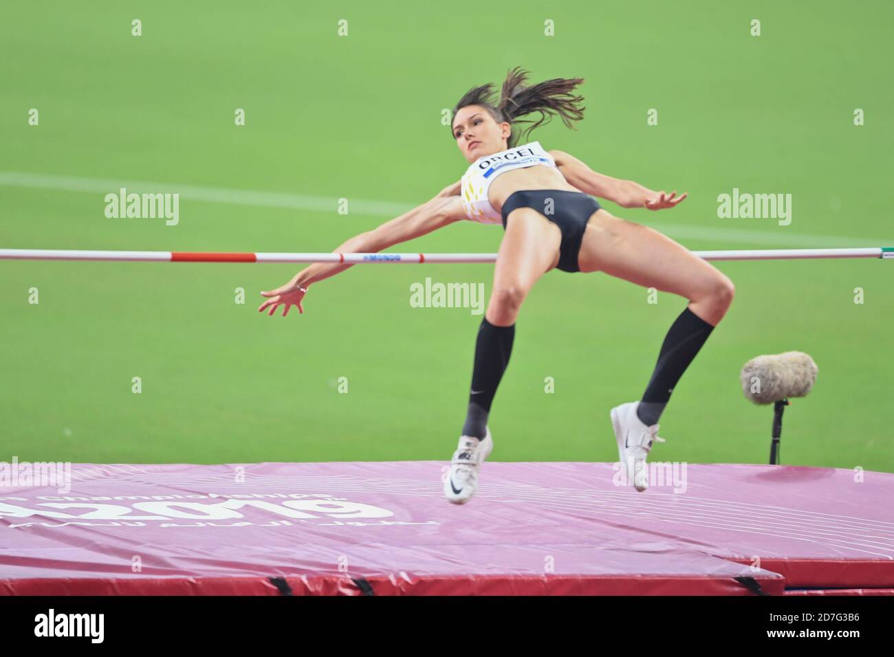 Claire Orcel (Belgium). High Jump Women finals. IAAF World Athletics Championships, Doha 2019