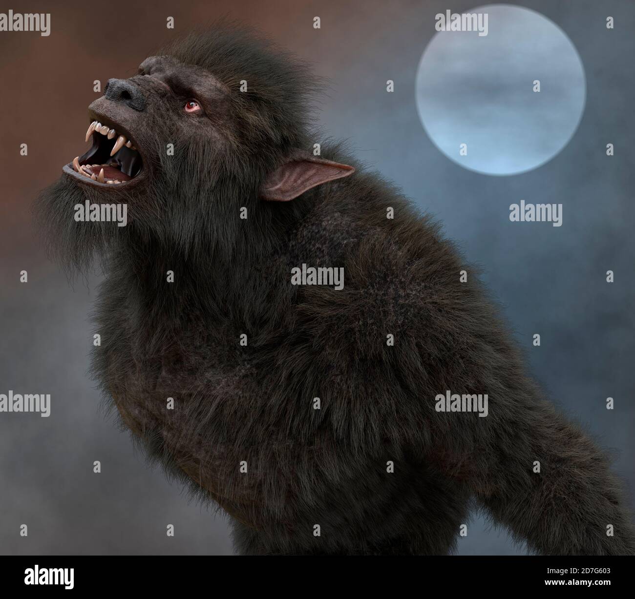 Lycan Werewolf against the background of the full moon 3d illustration ...