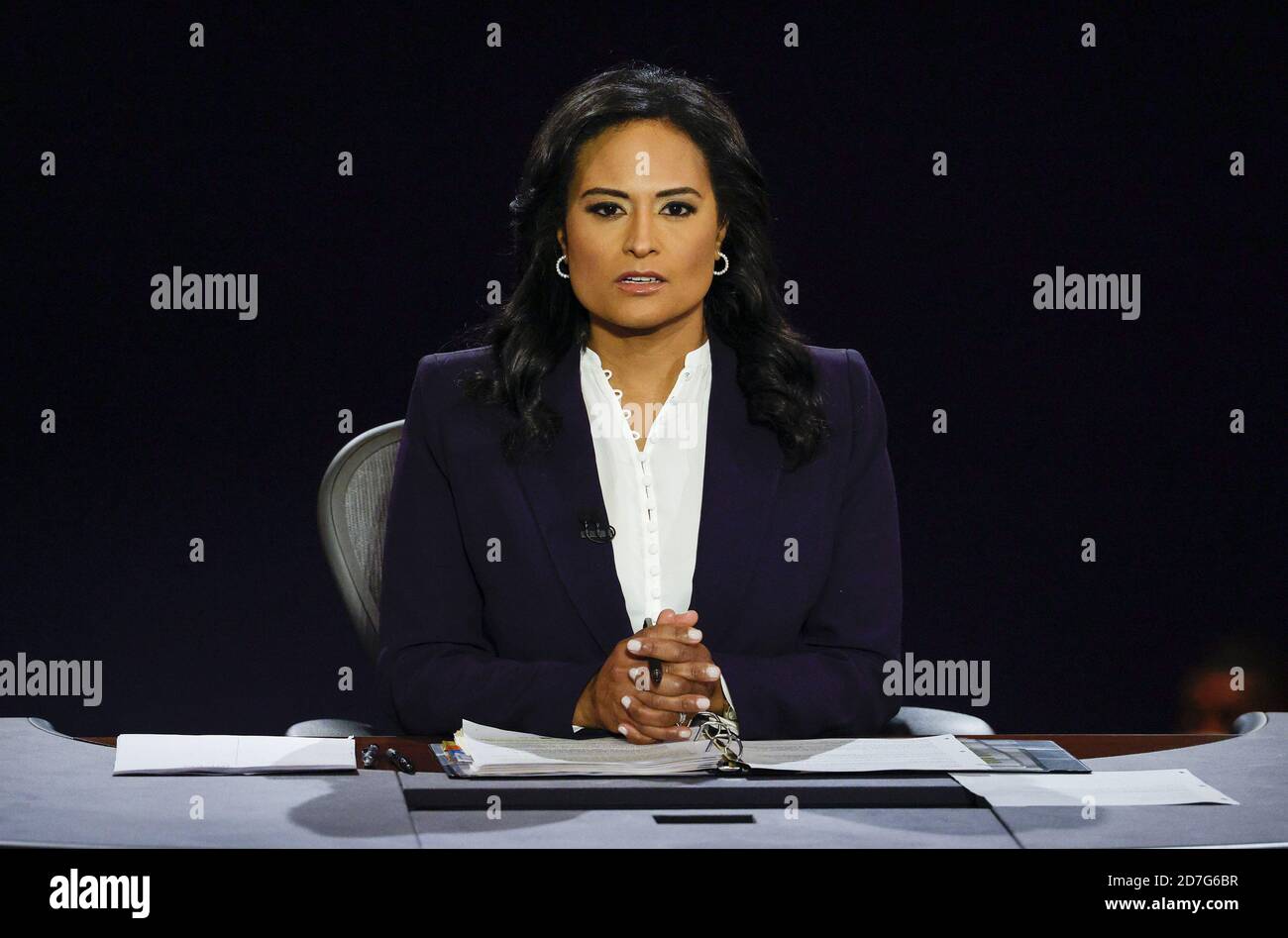 Nashville, United States. 22nd Oct, 2020. Debate moderator Kristen Welker is seated during the second 2020 presidential campaign debate between U.S. President Donald Trump and Democratic presidential nominee Joe Biden at Belmont University in Nashville, Tennessee, on Thursday, October 22, 2020. Pool Photo by Jim Bourg/UPI Credit: UPI/Alamy Live News Stock Photo