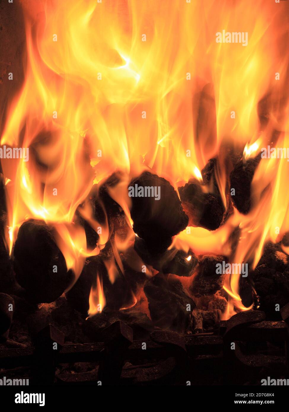 Coal, fire, domestic, open fire, fireplace, flame, heat, burning, fuel, warmth, heating Stock Photo