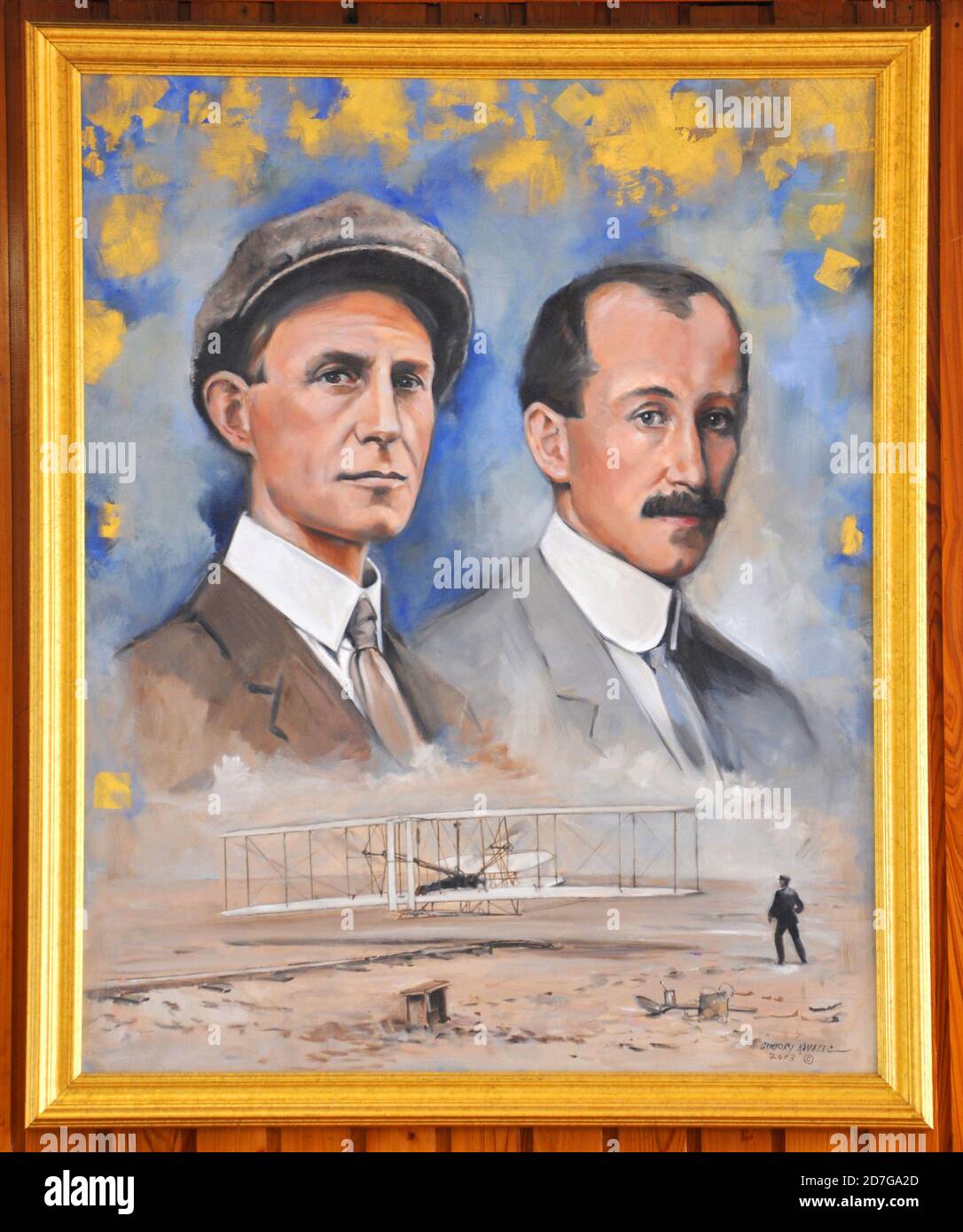 Portrait of Wright Brothers in Wright Brothers National Memorial Museum in Kill Devil Hills, North Carolina, USA. Stock Photo