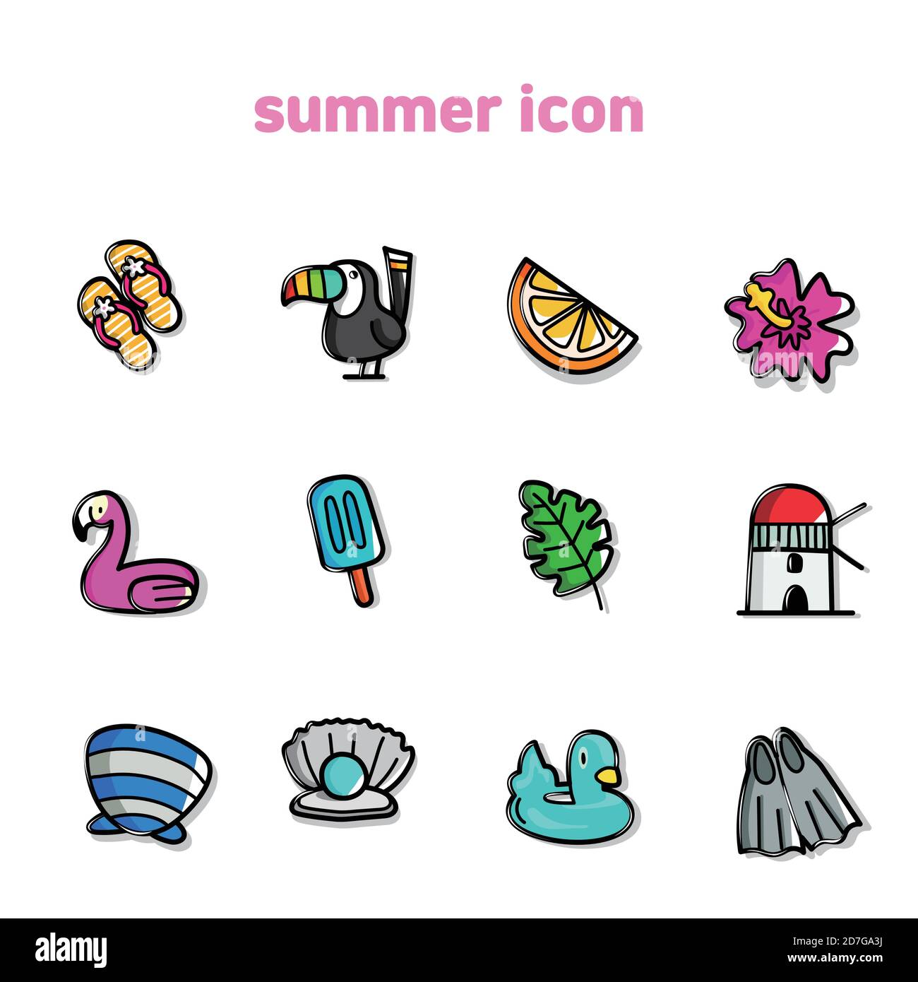 Summer elements icon set on white background illustration 009 Stock ...