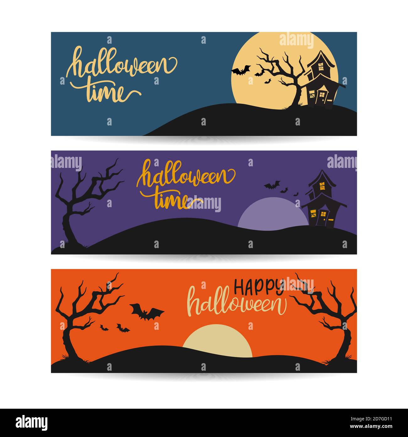 Halloween template banners in Flat modern style. Colorful template for sales. Stock Vector