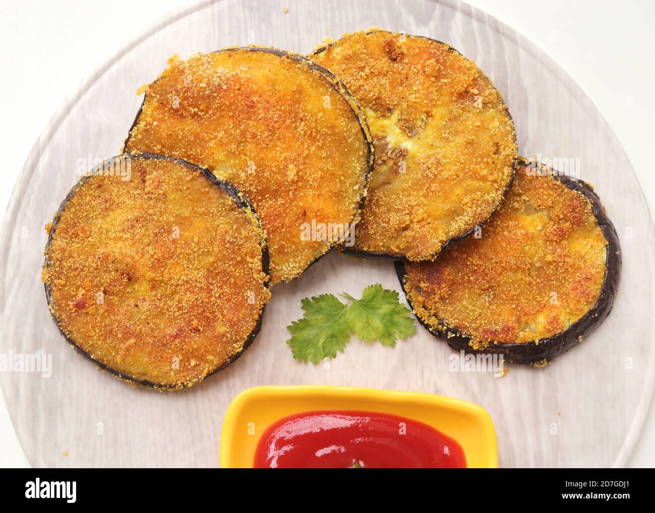Indian side dish or appetizer Vangyache Kaap, fried Eggplants, Crispy
