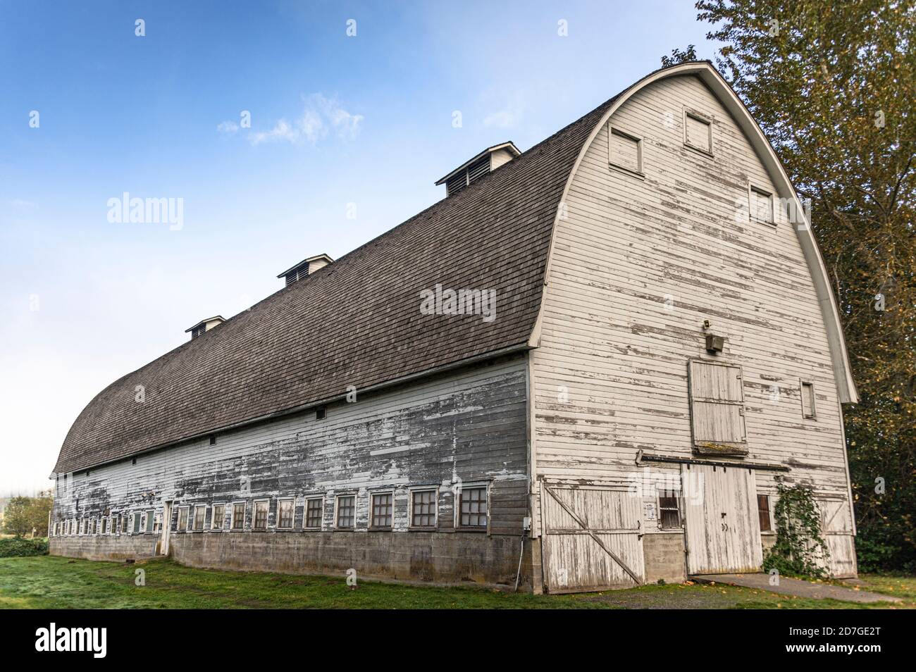 Old wooden barn at the Nisqually National Wildlife Refuge Stock Photo