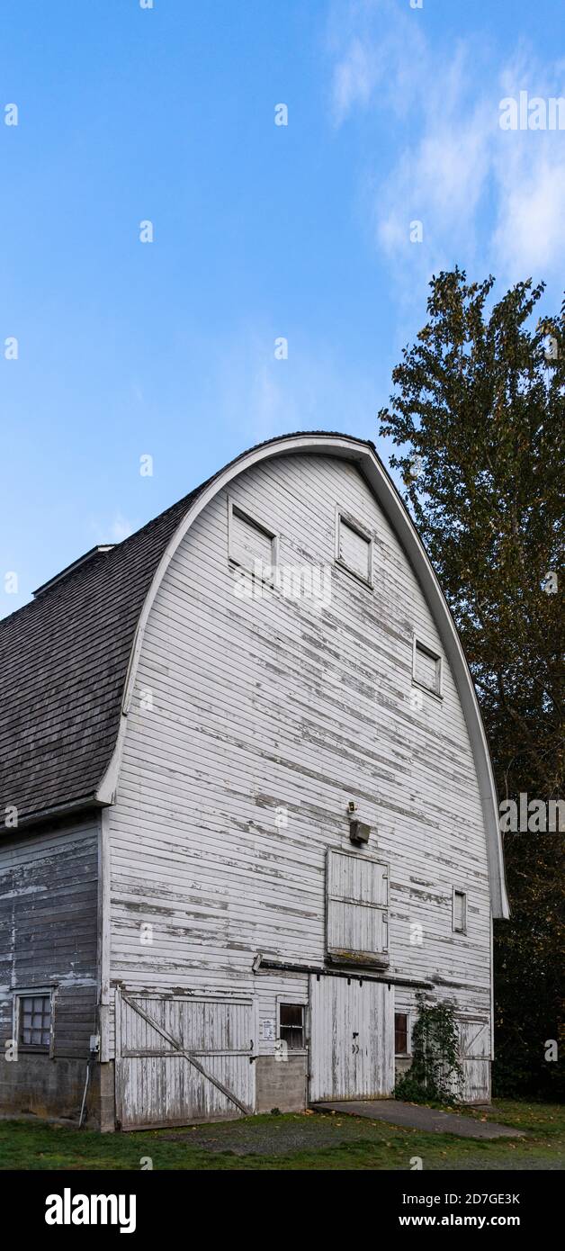 Old wooden barn at the Nisqually National Wildlife Refuge Stock Photo