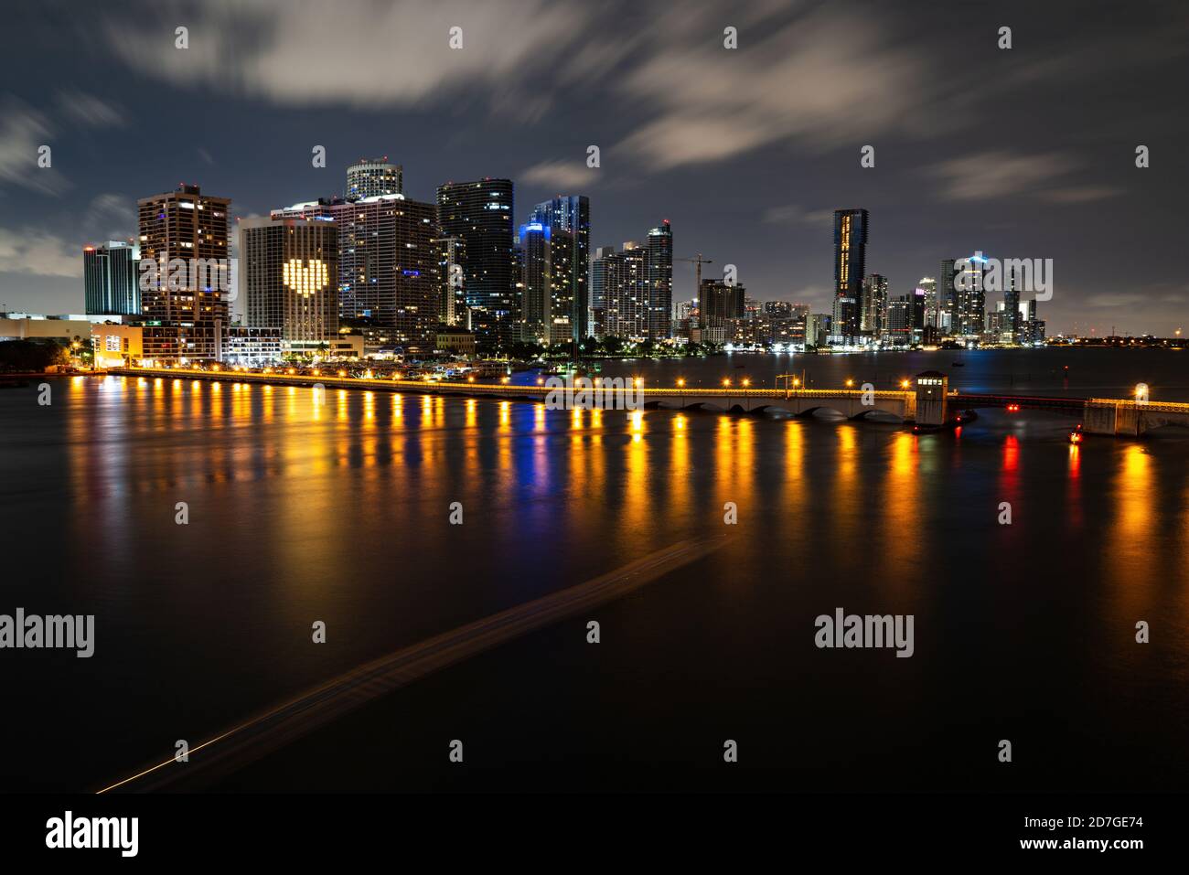 Bayside Miami Downtown MacArthur Causeway from Causeway. Miami