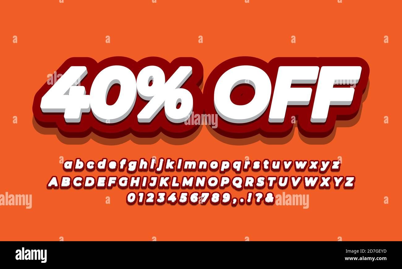 40 percent sale discount promotion text 3d dark red Stock Vector