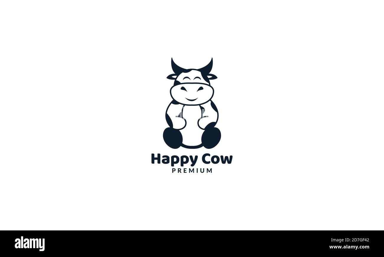 Animal Cow Or Dairy Cows Cute Cartoon Happy Logo Vector Illustration Design Stock Vector Image Art Alamy