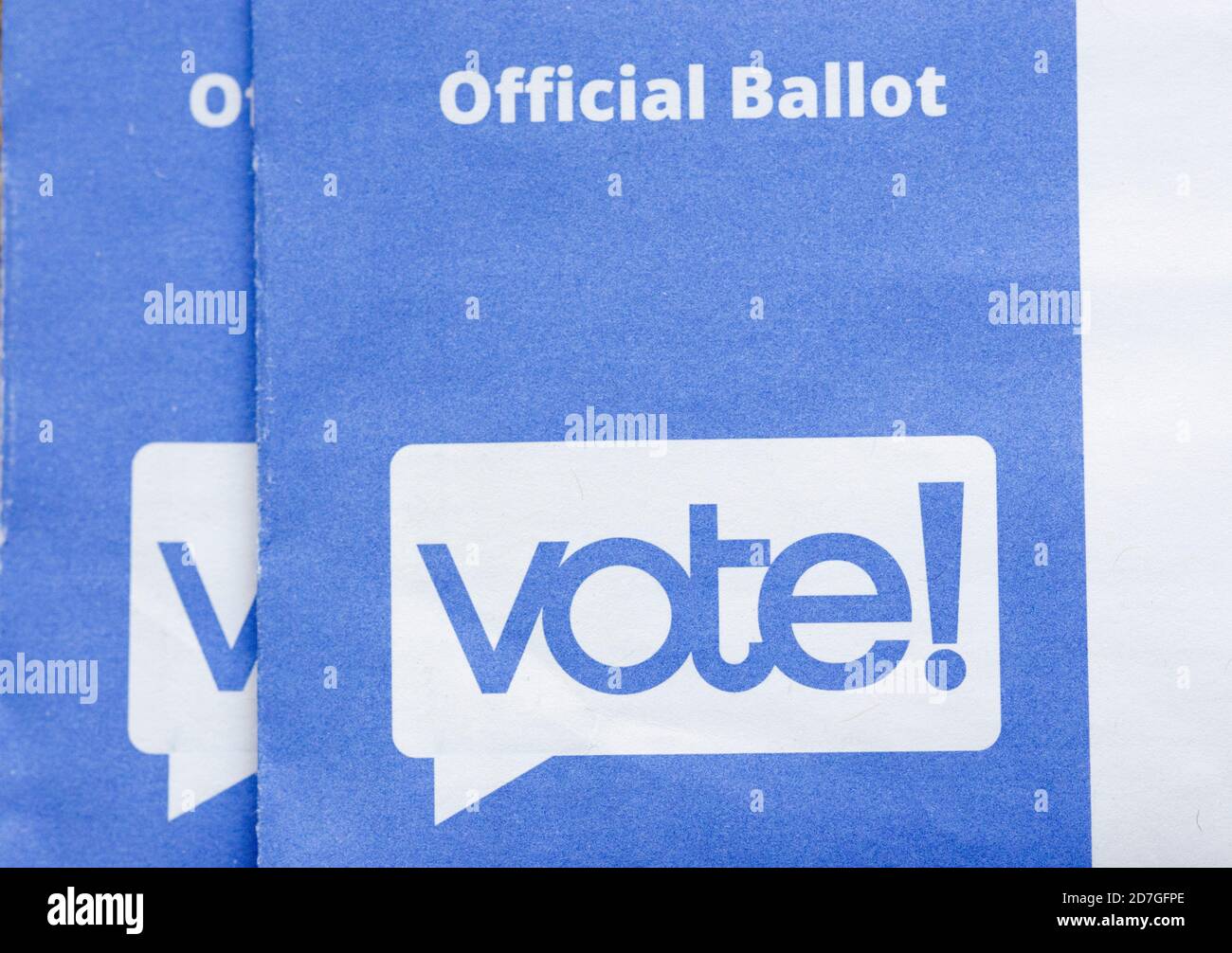Official Ballots mailed to residents of the state of Washington in advance of Election Day, November 3, 2020. Stock Photo