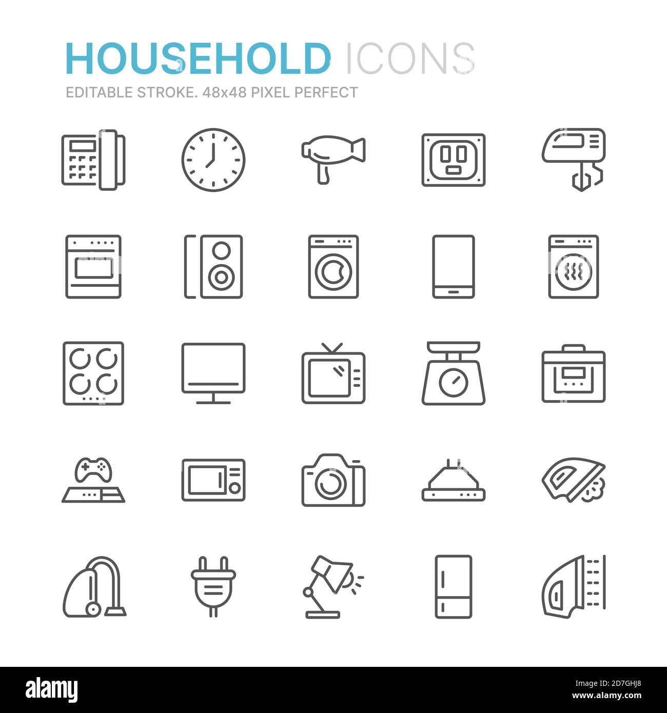 Collection of household line icons. 48x48 Pixel Perfect. Editable stroke Stock Vector