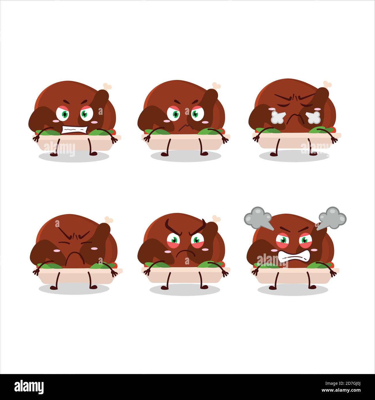 Turkey meat cartoon character with various angry expressions Stock