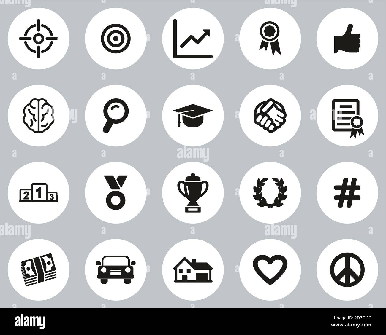Goal & Aspiration Icons Black & White Flat Design Circle Set Big Stock ...