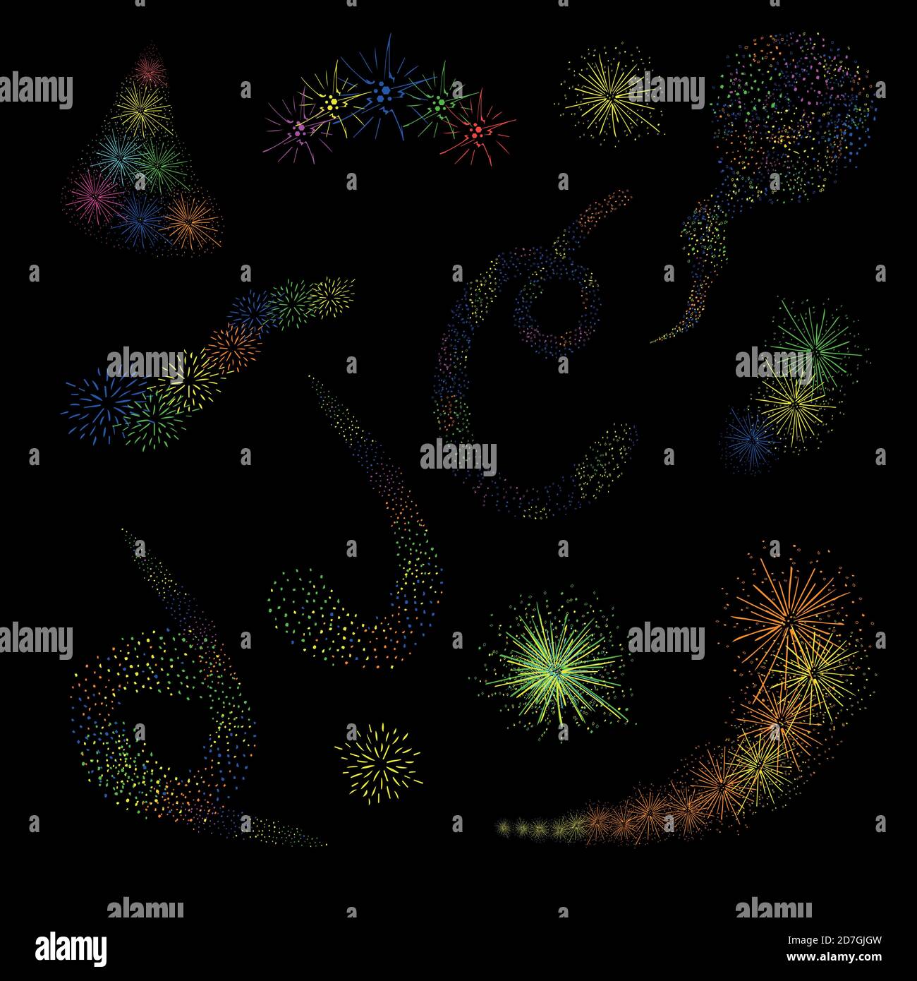 Festive fireworks vector illustration. Isolated on a black background Stock Vector
