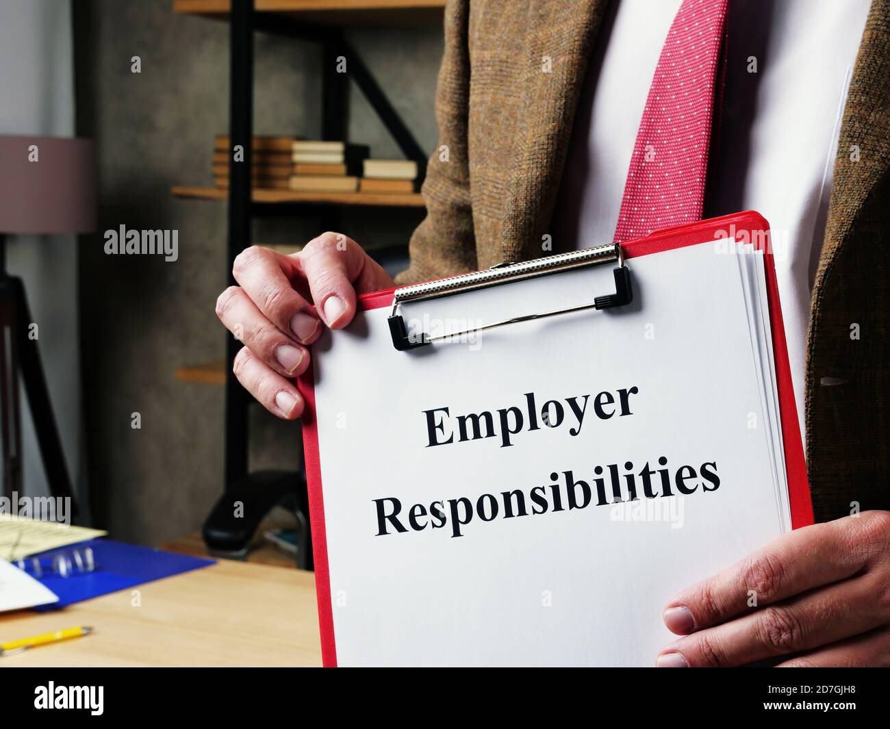 Employer responsibilities and duties in the manager hands. Stock Photo