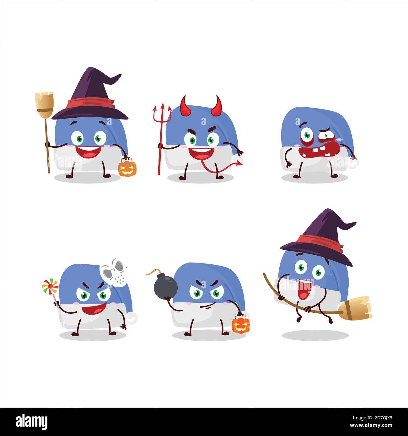 Halloween expression emoticons with cartoon character of blue santa hat ...