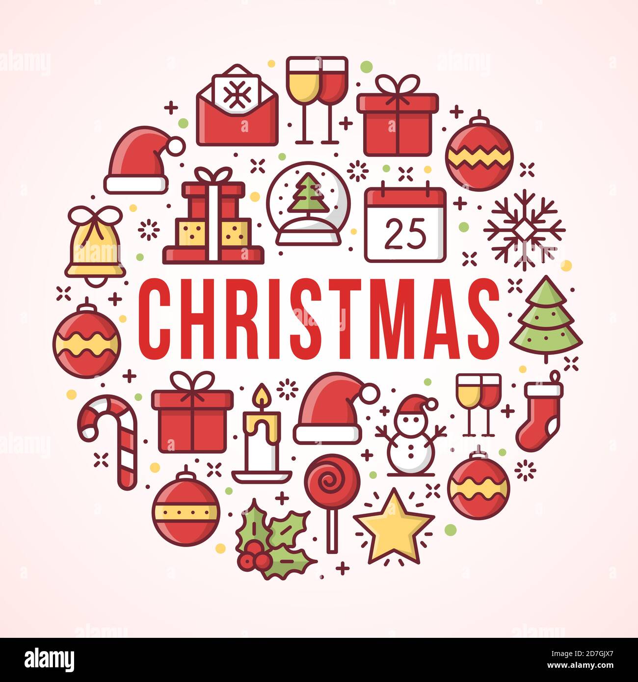 Illustration with different christmas and new year celebration elements Stock Vector