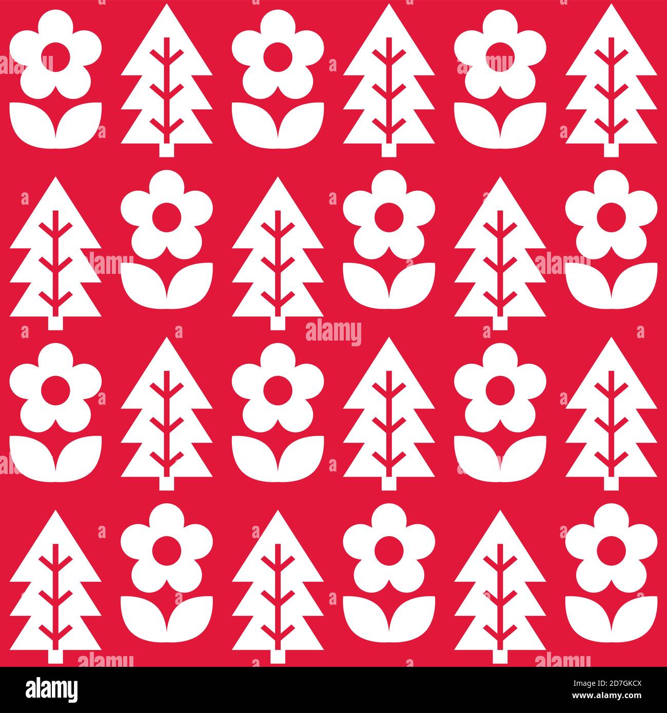 Floral Scandinavian Christmas folk art seamless vector pattern, white ...