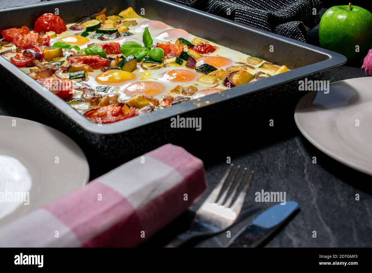 healthy vegetarian meal with eggs and vegetables Stock Photo Alamy