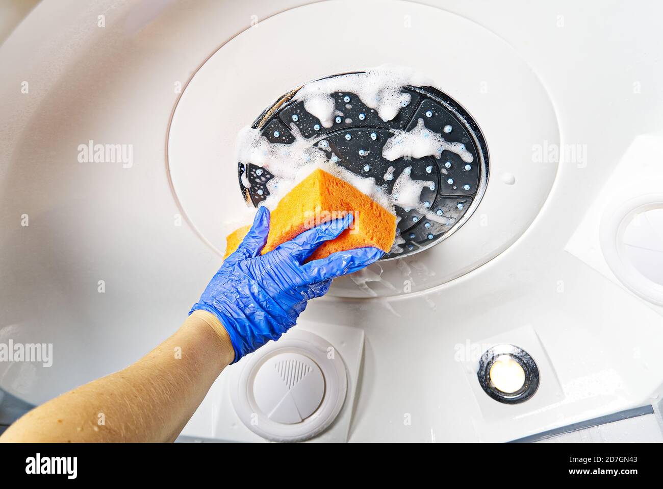 Cleaning of shower steam cabins from calcium deposits. Cleaning in the