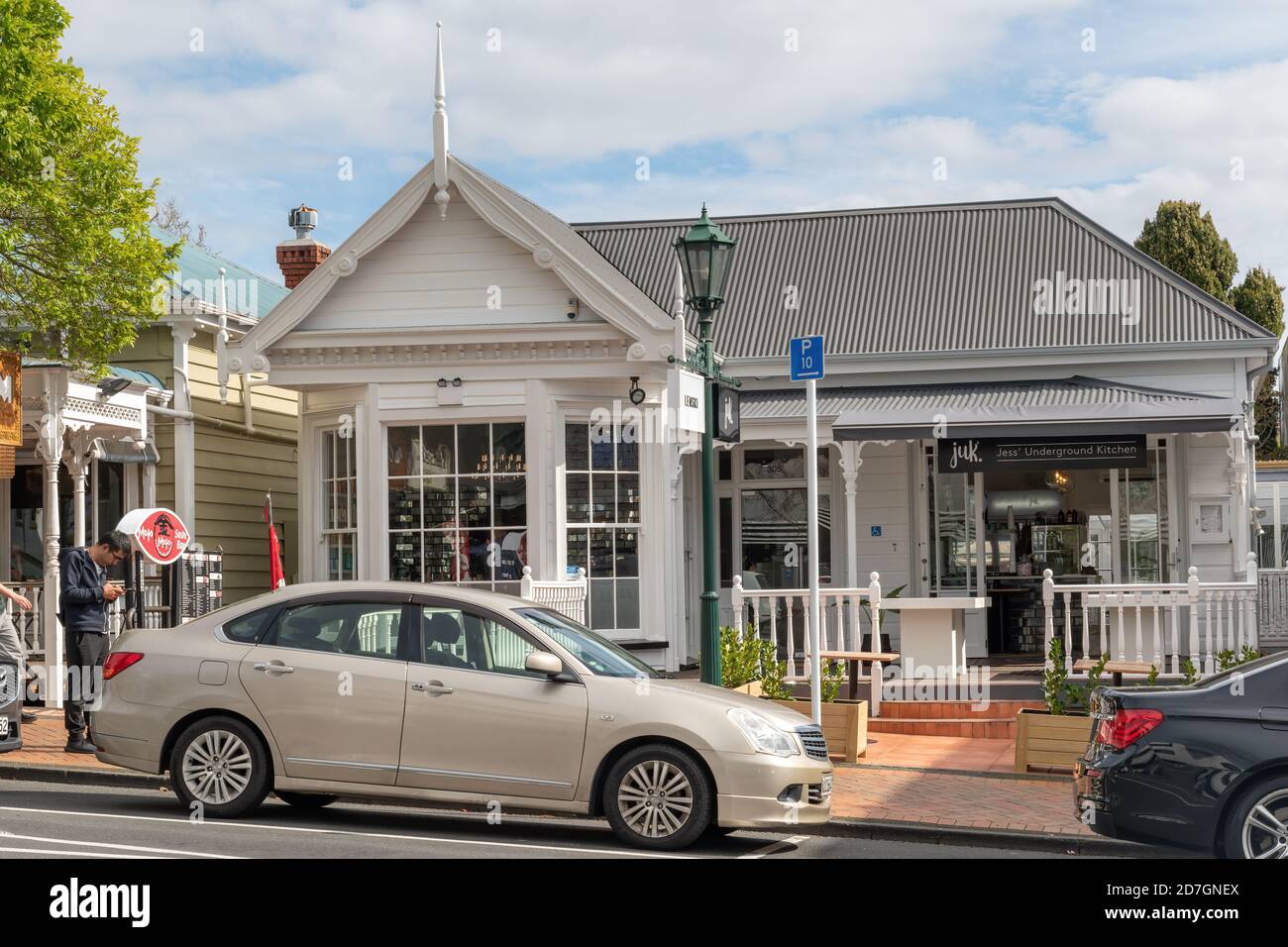 AUCKLAND, NEW ZEALAND - Sep 14, 2019: Auckland / New Zealand - September 14 2019: View of Parnell Village shops along sidewalk Stock Photo