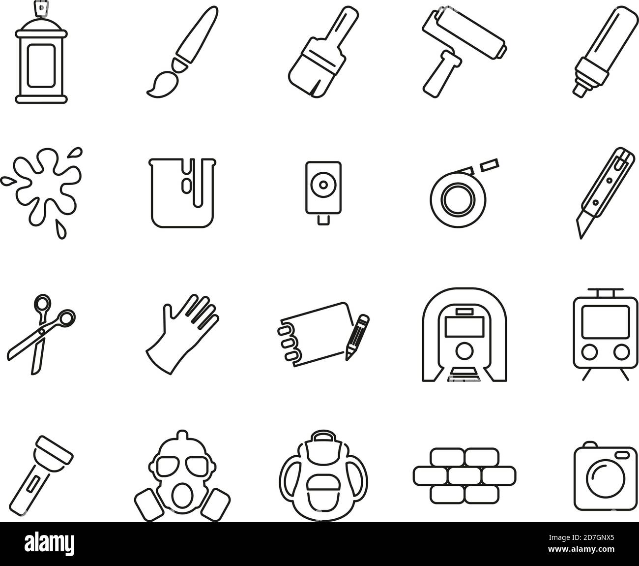 Graffiti Art & Street Art Icons Black & White Thin Line Set Big Stock