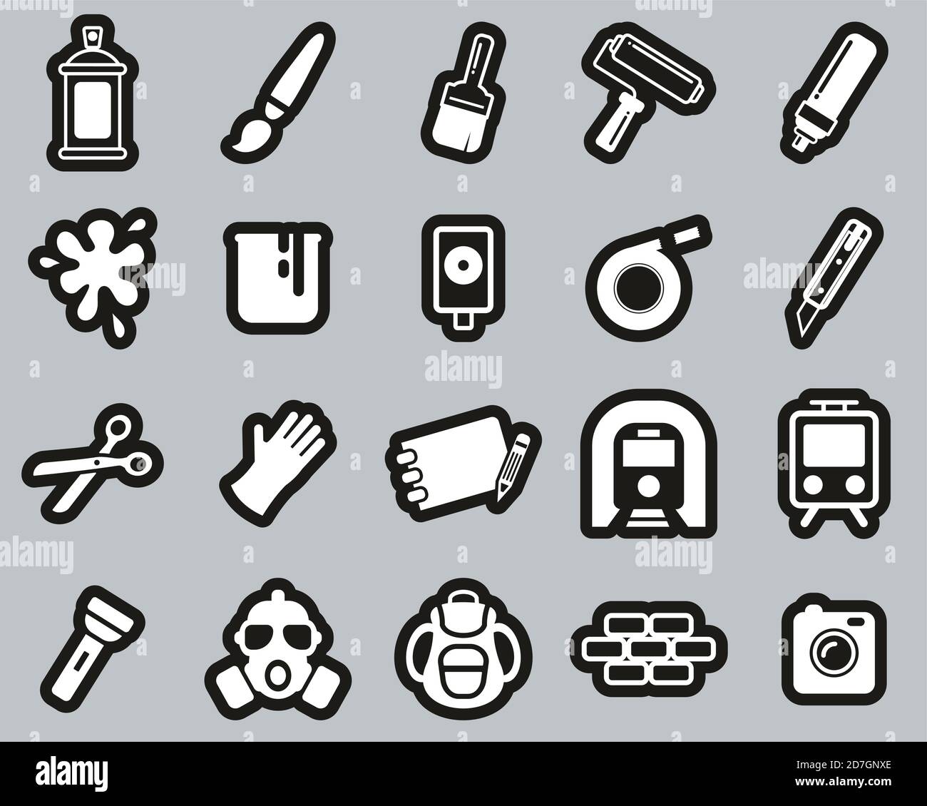 Graffiti Art & Street Art Icons White On Black Sticker Set Big Stock