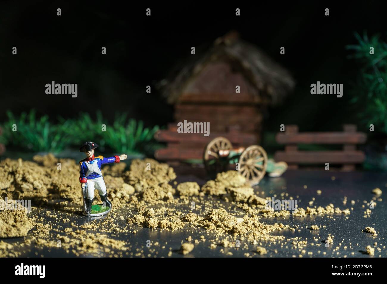 Collection of handmade tin soldiers and battle reconstruction Stock Photo