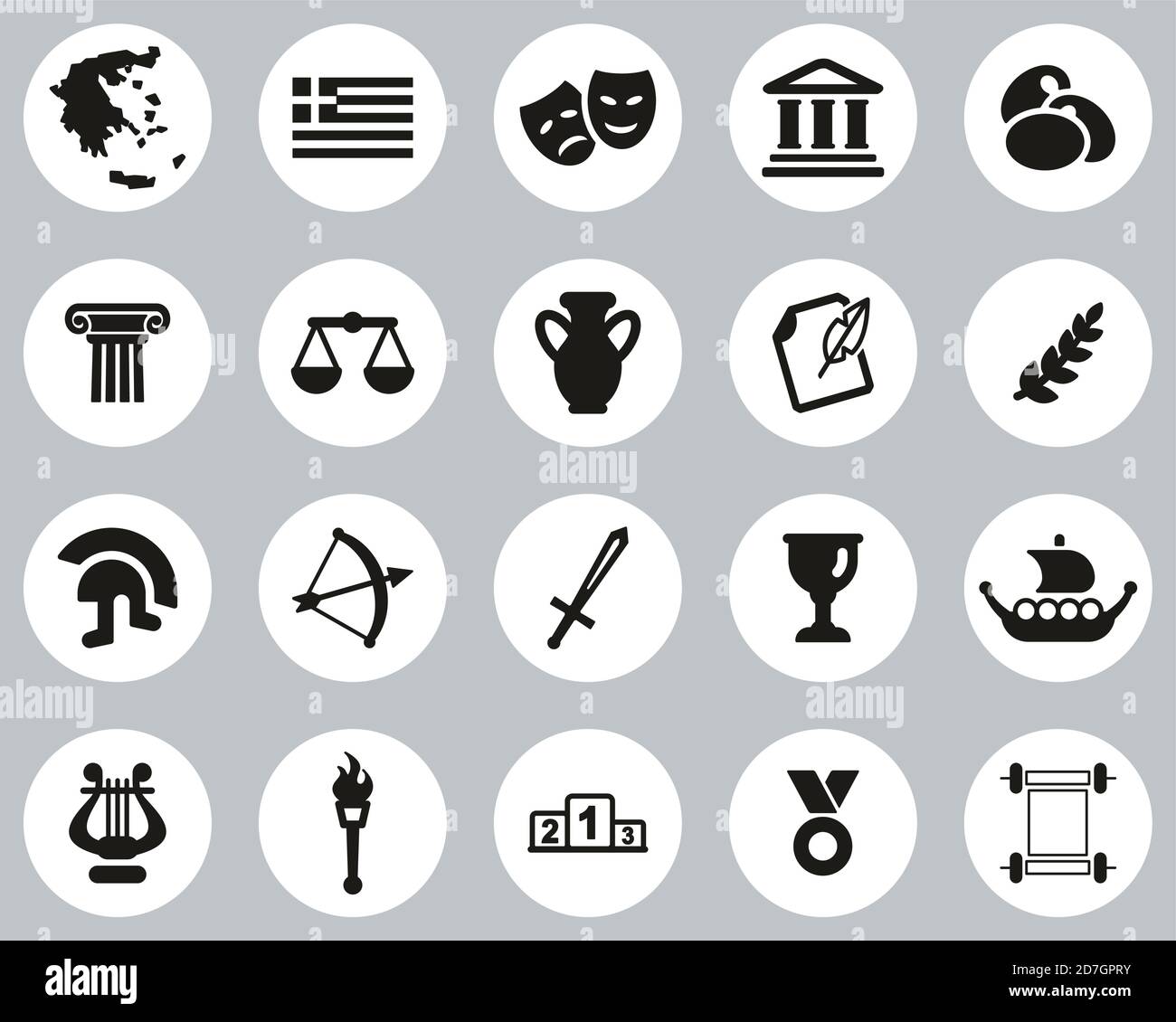 Greece Country & Culture Icons Black & White Flat Design Circle Set Big