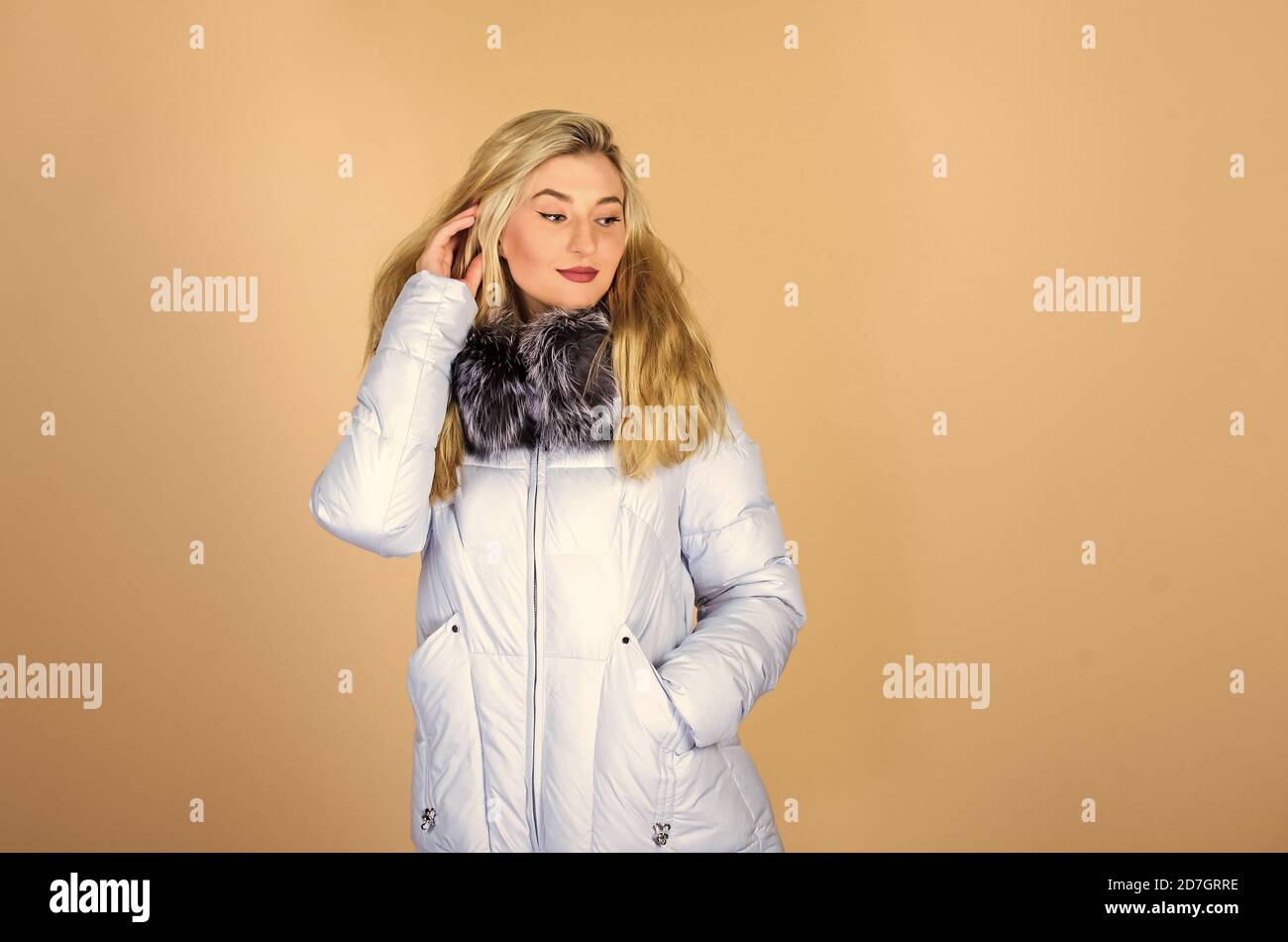 Fashion girl winter clothes. Fashion trend. Fashion coat. Warming